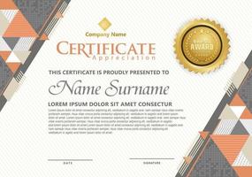 modern certificate template with triangle with halftone on line ornament on pattern background. vector