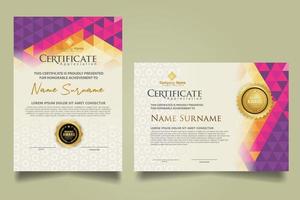 Set certificate template with triangle geometric polygonal background vector