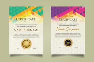 Set certificate template with triangle geometric polygonal background vector