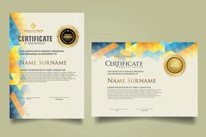 Set certificate template with triangle geometric polygonal background vector