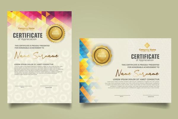 Set certificate template with triangle geometric polygonal background