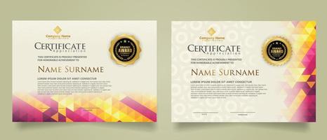 Set certificate template with triangle geometric polygonal background vector