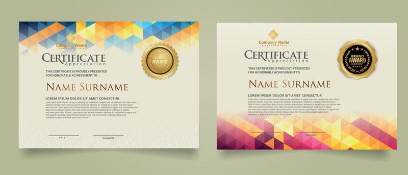 Set certificate template with triangle geometric polygonal background