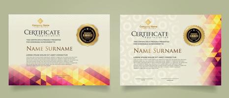 Set certificate template with triangle geometric polygonal background vector