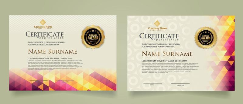 Set certificate template with triangle geometric polygonal background