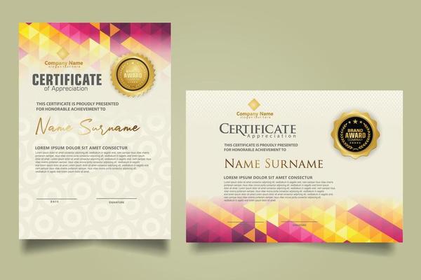 Set certificate template with triangle geometric polygonal background