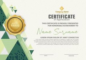 modern certificate template with triangle with halftone on line ornament on pattern background. vector