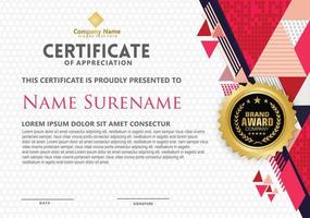 modern certificate template with triangle with halftone on line ornament on pattern background. vector