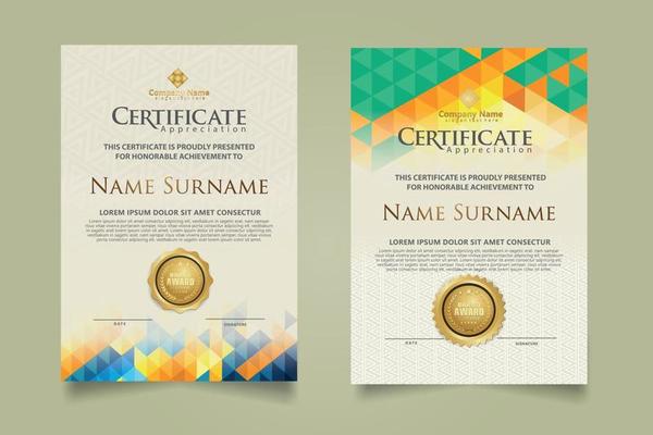 Set certificate template with triangle geometric polygonal background