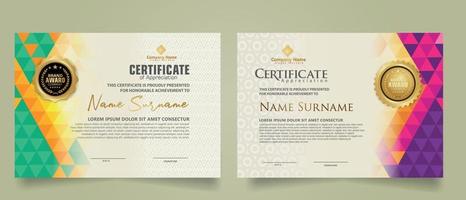 Set certificate template with triangle geometric polygonal background vector