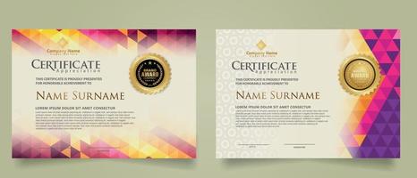 Set certificate template with triangle geometric polygonal background vector