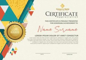 modern certificate template with triangle with halftone on line ornament on pattern background. vector