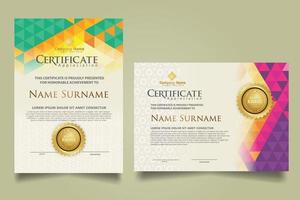 Set certificate template with triangle geometric polygonal background vector