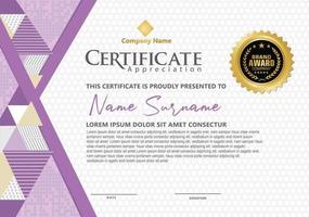 modern certificate template with triangle with halftone on line ornament on pattern background. vector