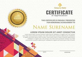 modern certificate template with triangle with halftone on line ornament on pattern background. vector