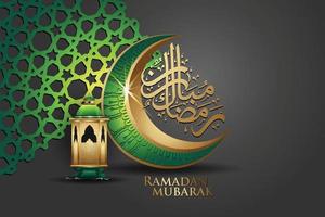 Luxurious and elegant design Ramadan kareem with arabic calligraphy, crescent moon, traditional and Islamic ornamental colorful detail of mosaic for islamic greeting.Vector illustration. vector