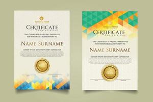 Set certificate template with triangle geometric polygonal background vector