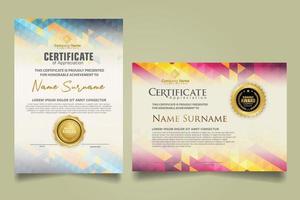 Set certificate template with triangle geometric polygonal background vector