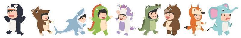 Cute kids wearing animal costumes vector