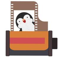 rollo de película de cámara con pingüino vector