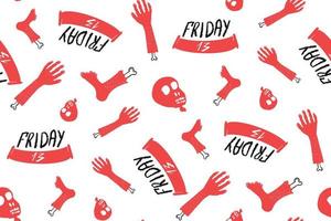 Seamless pattern Friday 13 with torn body parts vector