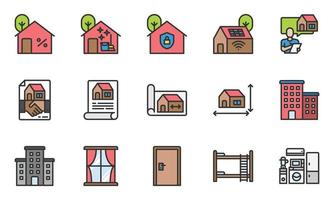 Real Estate Vector Line Icons Color, Home, House,  Apartment