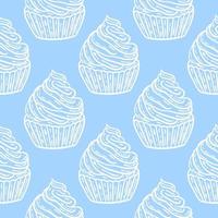 White cakes on blue sky background seamless pattern vector