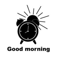 un despertador con el sol, un icono simple, un símbolo lineal, un cartel de buenos días. icono negro sobre fondo blanco vector