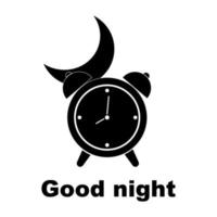 An alarm clock with a moon, a simple icon, a linear symbol, a good night banner. Black icon on white background vector