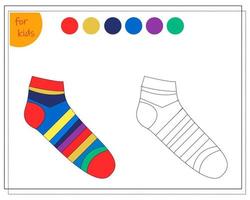 coloring book for children by colors, color a sock isolated on a white background. vector