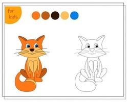 libro para colorear para niños por colores, gato de dibujos animados aislado en un fondo blanco. vector