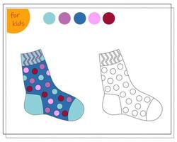 coloring book for children by colors, color a sock isolated on a white background. vector