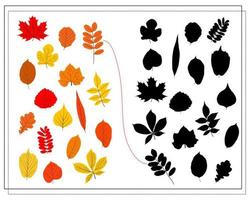 un juego lógico para niños, encuentra el tono adecuado para las hojas otoñales de los árboles. vector