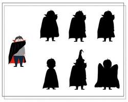 game for kids find the right shadow of Dracula the vampire vector