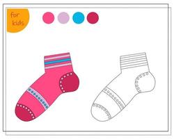 coloring book for children by colors, color a sock isolated on a white background. vector