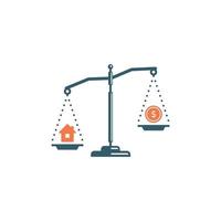Family and business scale icon. The weight between work and  relation. Career and family balance. Love or money. Vector  illustration