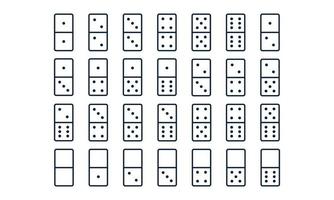 Domino of 28 tiles line icon set. White pieces with black dots. Vector illustration