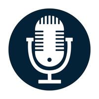 Microphone in circle web icon. Voice, Speech, Record, Podcast concept. Vector illustration