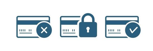 Credit card set icon. Wrong password, block, unlock. Vector on transparent background