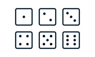 Dice game line icon set.  Pipped dices .Toss from one to six. Die for casino craps, table or board games, luck and random choice. Vector illustration, isolated