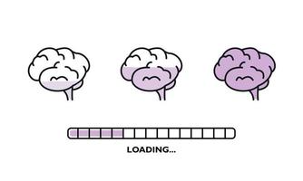 Recharge human brain line cartoon icon. Loading before and after. Progress Loading Bar of Wisdom. Vector illustration