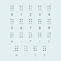 Braille numbers. Tactile writing system used by people who visually impaired. Vector illustration on white background