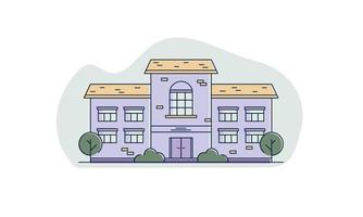 Colorful Building flat line art. Hospital, school, social house. Vector illustration