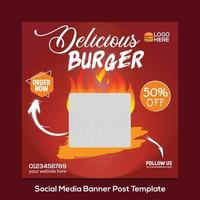 plantilla de banner de redes sociales promocionales de menú de hamburguesas vector