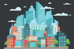 Illustration of modern city buildings flat background vector