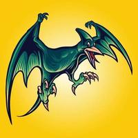 Pterodactyl Dragon Flying Dinosaurs Cartoon illustration vector