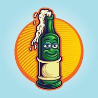 Ilustraciones divertidas de la mascota de la botella de cerveza vector