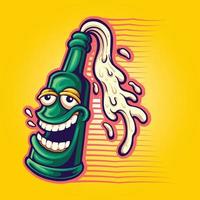 mascota divertida del logotipo de la botella de cerveza vector