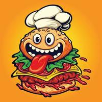 mascota divertida del logotipo del chef de hamburguesas