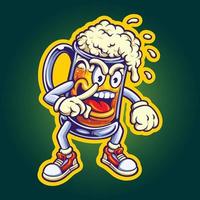 Funny angry beer glass mascot vector